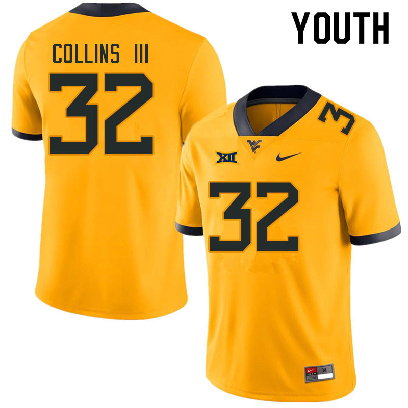 Youth #32 Raleigh Collins III West Virginia Mountaineers College Football Jerseys Sale-Gold - Click Image to Close